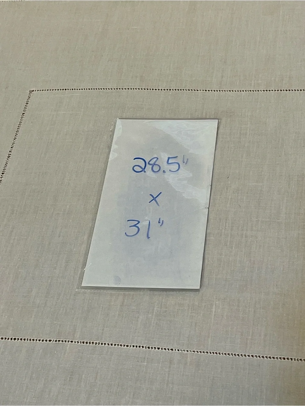 Vintage Handmade Ecru Linen Square Tablecloth with Hemstitch Accent